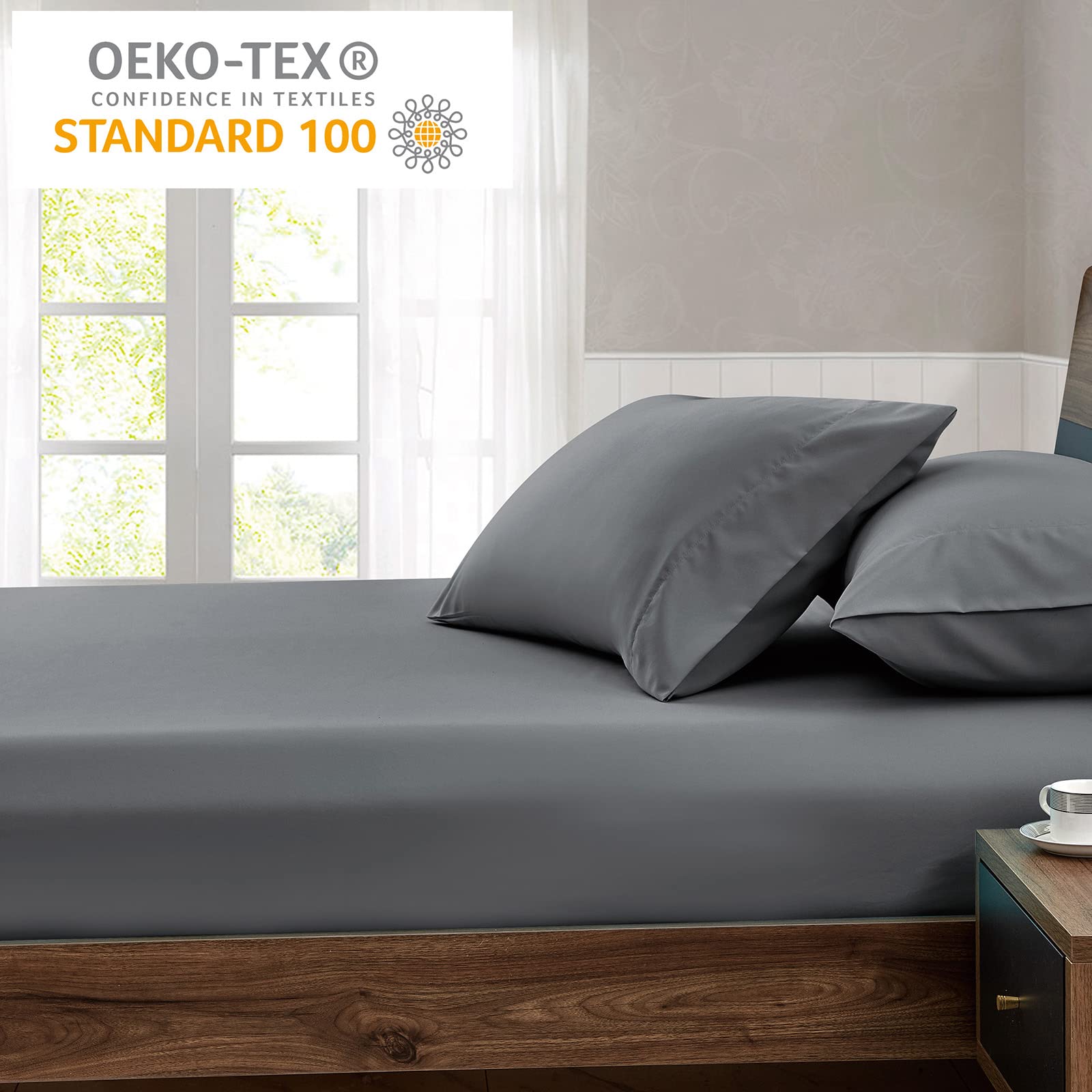 FreshCulture Twin XL Fitted Sheet Only 2 Pack - Hotel Quality Fitted Sheet - Ultra Soft & Breathable - Brushed Microfiber - Deep Pocket - Cooling Fitted Sheets for Twin XL Size Bed (Dark Grey)