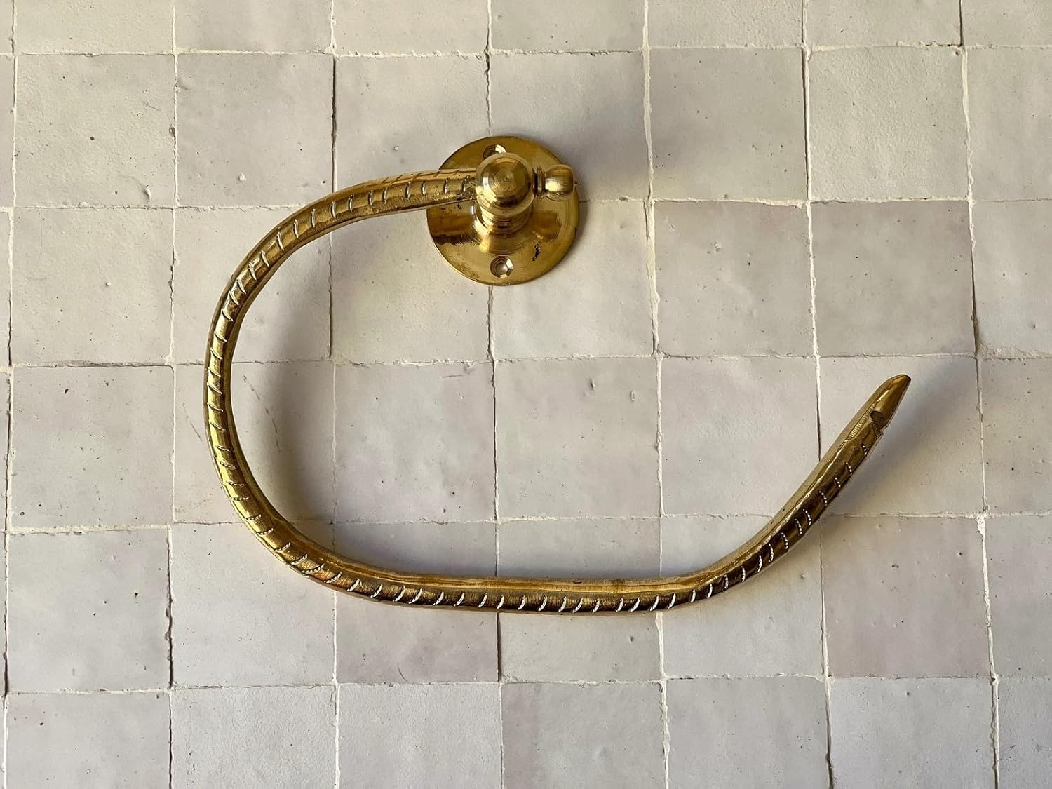 Unlacquered Antique Brass Engraved Toilet Paper Holder, Towel Hanger for Kitchen and Bathroom, Vintage Handmade Brass Toilet Paper Holder, Bathroom Accessories