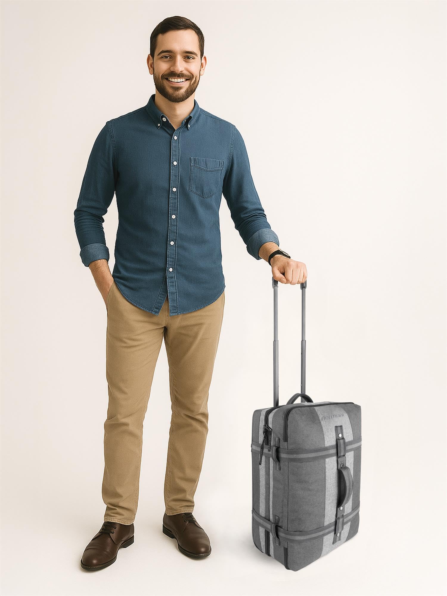 Handgepäck Reisetasche Trolley 45 L Bordgepäck Travel Bag mit Rollen Cabin Bag für Lufthansa, Eurowings, Ryanair, KLM, Volotea, Turkish Airline, Wizz Air - (52x38x20-28 cm) Dunkelgrau/Grau 45 Liter