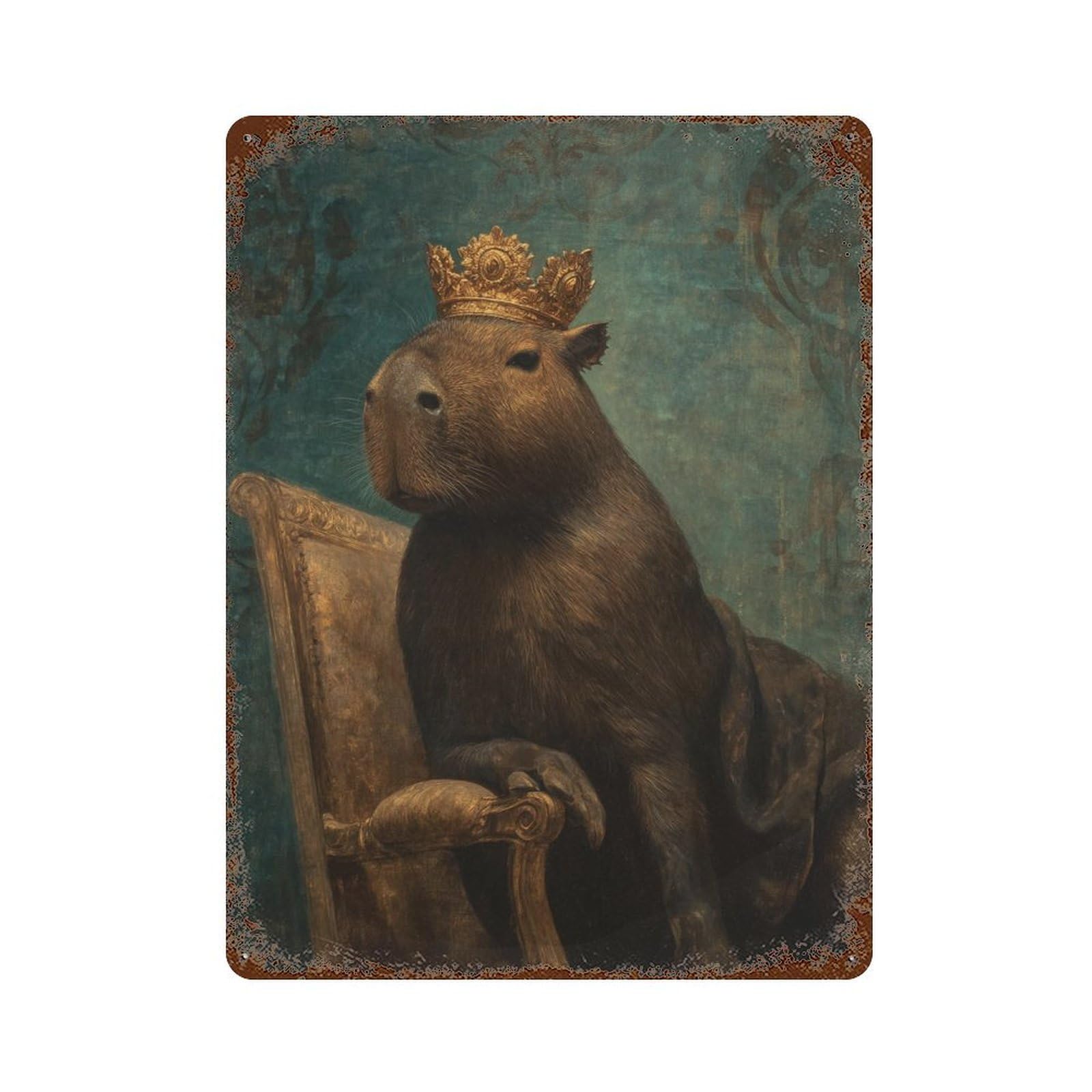 Royal Capybara Throne Rust Effect Tin Sign 15.7"x11.8", Vintage Wall Decor for Pub, Kitchen And Man Cave Decor