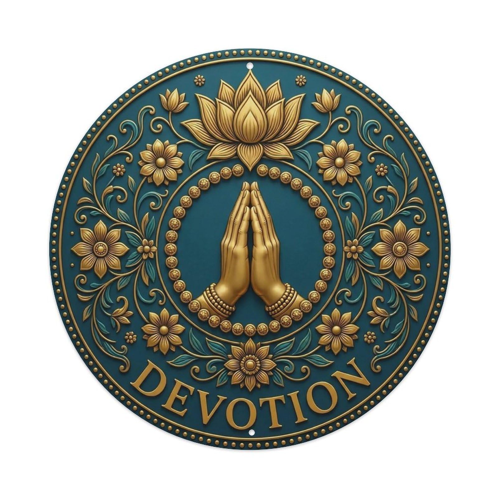Vintage Namaste Praying Hands Devotion Flower Zen Yoga Metal Tin Sign
