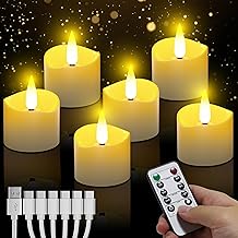 Wiederaufladbare LED Teelichter mit Timerfunktion 6 Stück, Flammenlose Teelichter mit Fernbedienung, Elektrische LED Kerzen für Hochzeiten Partys Halloween Weihnachten Heimdekoration