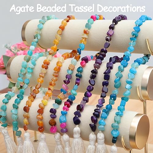 Vista 7 de Agate Stone Hand Knotted Garland Modern Farmhouse Rustic Table Home Decor, 30inch Meditation Accessories with Tassel, Prayer Healing Beads Boho Wall