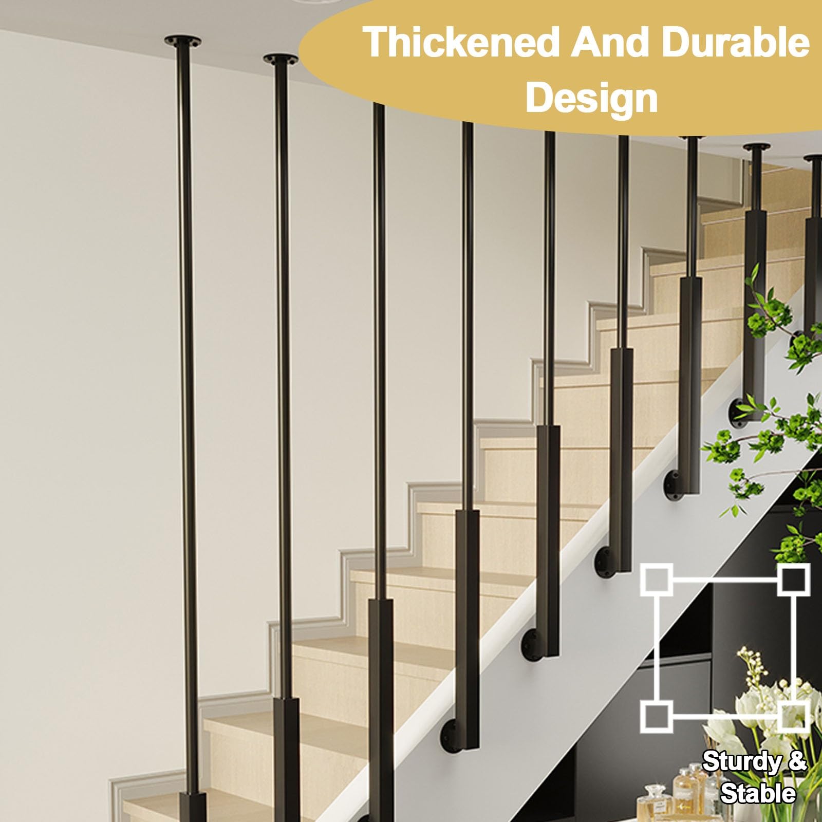 Ringhiera Per Scale Ringhiera Per Scale Con Balaustre A Montaggio Laterale Con Viti, Ringhiera Nera Preassemblata, Ringhiera Per Scale In Metallo Per Interni Con Sicurezza Antiscivolo(96"/243.84cm)