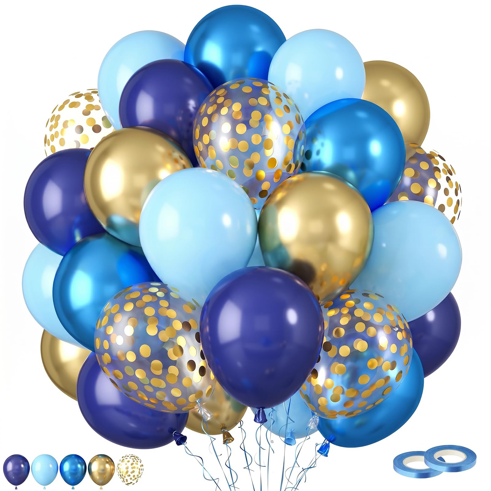 Balloons Blue Pack of 100, 30 cm Gold Birthday Balloon for Decoration Birthday Balloons, Decoration Wedding, Party Decoration (Blue Gold) โ image 1