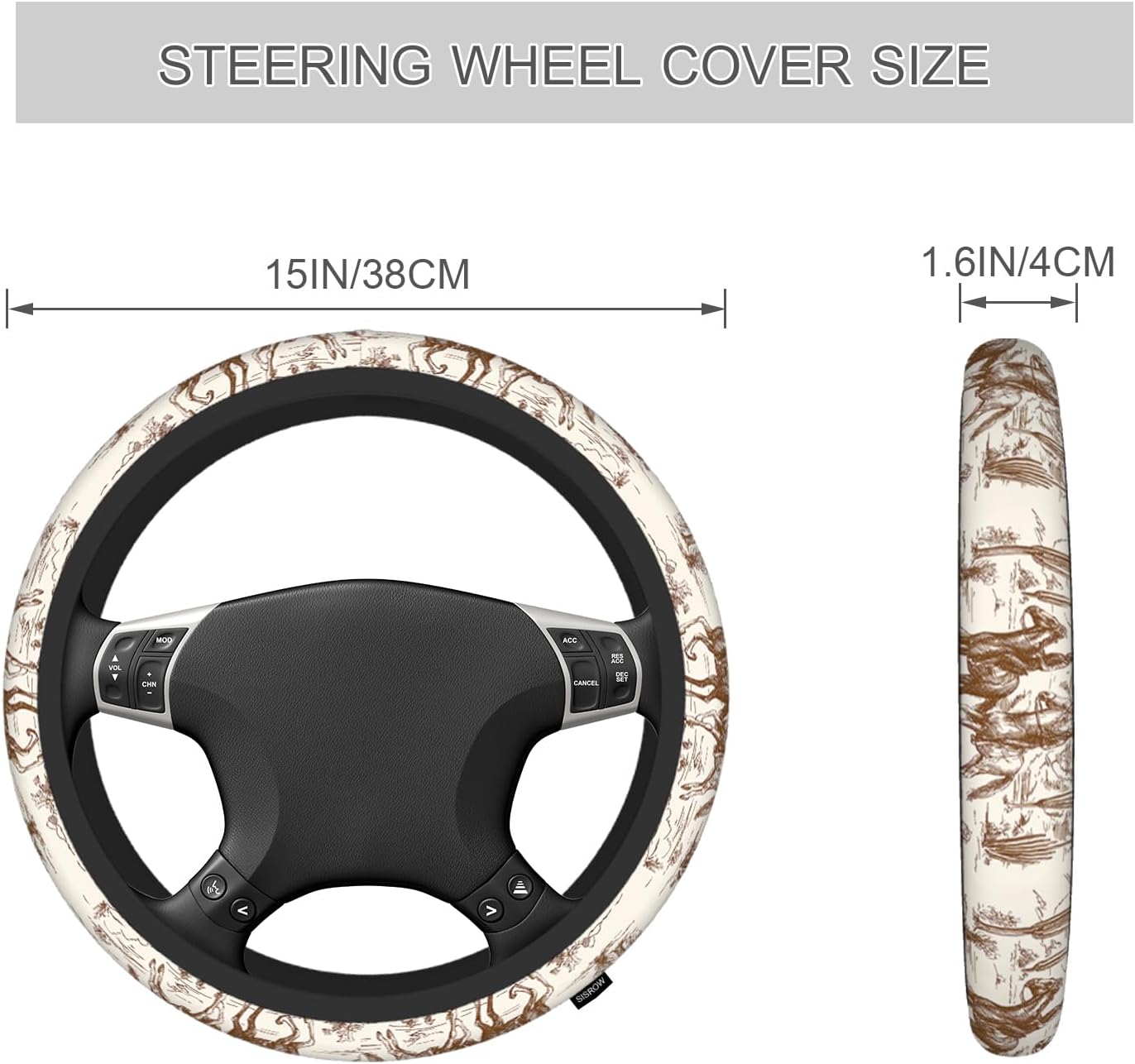 Cowboy Steering Wheel Cover Women Men Western Cowboy Horse Cactus Flower Beige Brown Car Accessories Steering Wheel Cover Universal 15 Inch Car Wheel Cover Steering Wheels Cover - Image 3