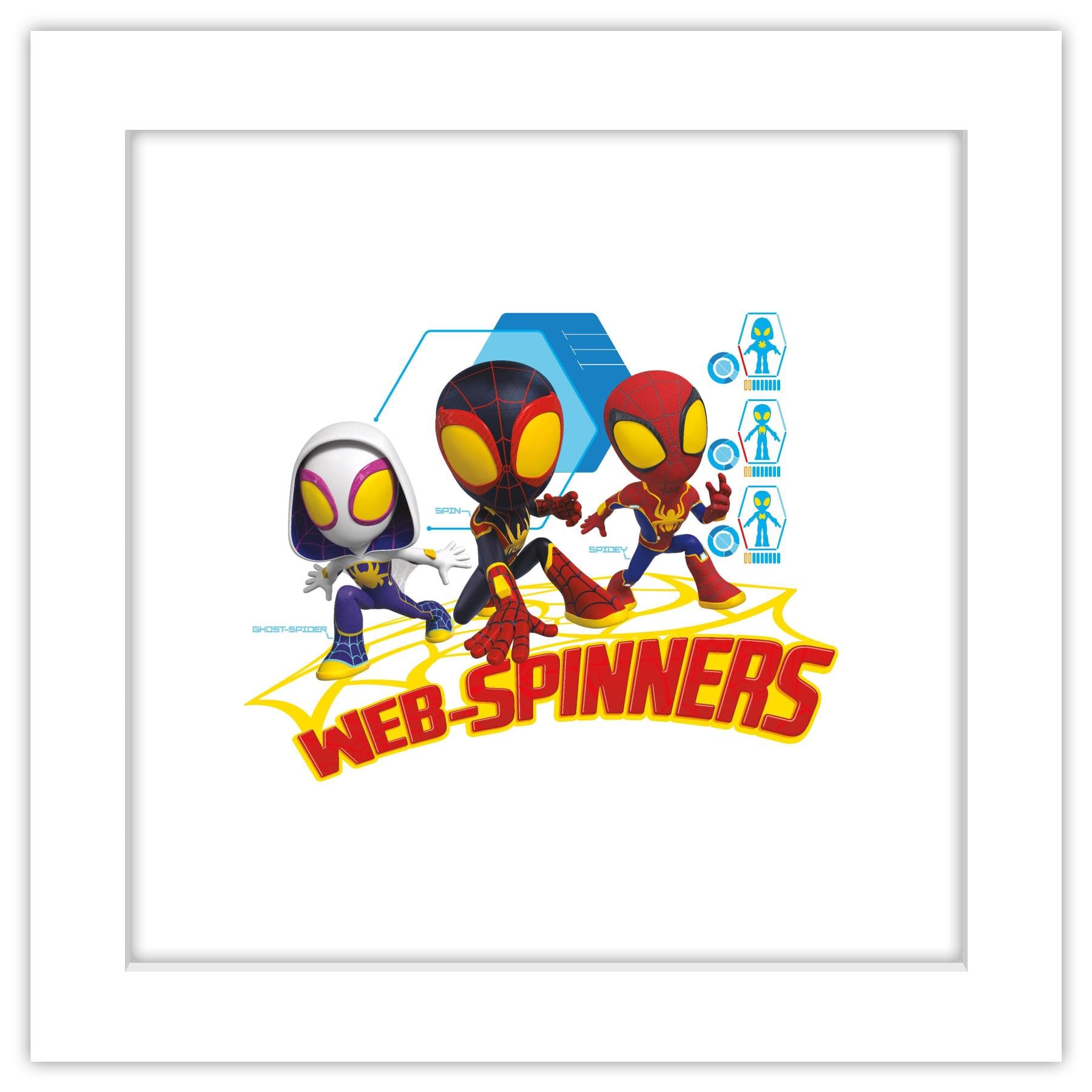 Trends International Gallery Pops Marvel Spidey and His Amazing Friends - Tech Group Badge Wall Art Wall Poster, 12.00" x 12.00", White Frame Version