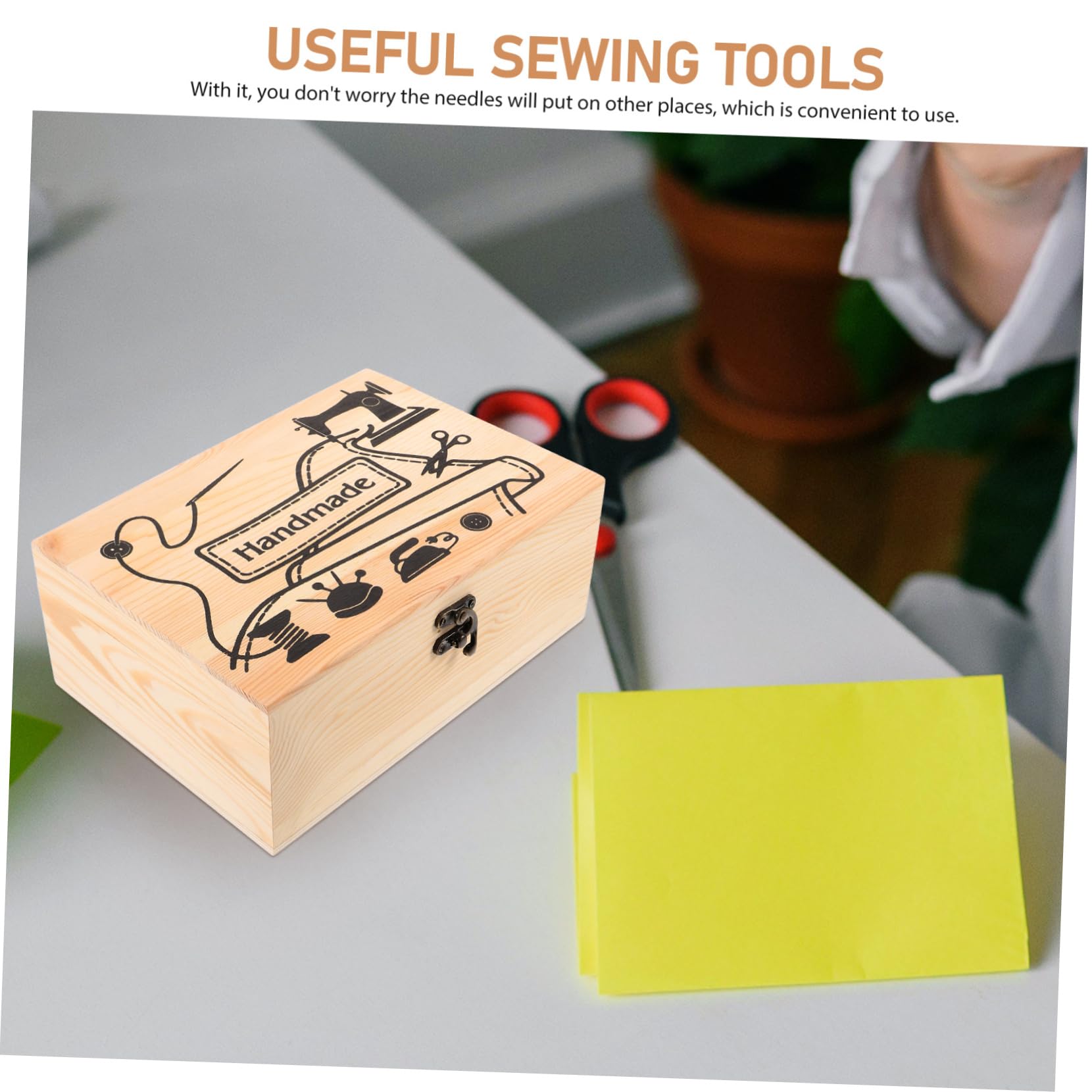 Scatola in Legno Porta Oggetti per Cucito, Organizer per Aghi Imbottitura; Custodia Sicura per Riporre Aghi e Accessori