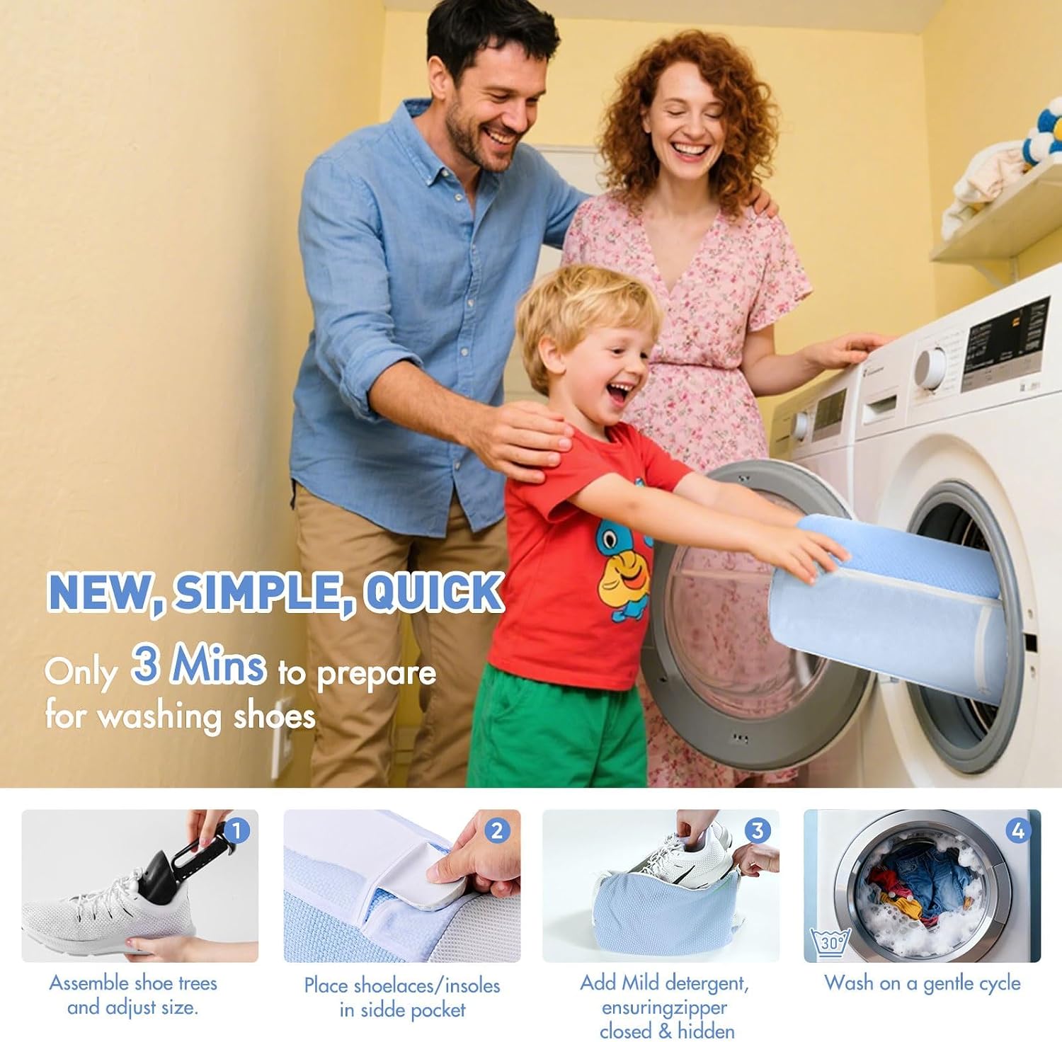 Shoe Washing Machine Bag for Washer and Dryer - Reusable Lint-free, Large Sneaker Laundry Bag for Tennis Home Shoe Washing Kit, Includes Shoes Trees to Keep Shape, Gifts for Mother, Blue 2pcs image 2