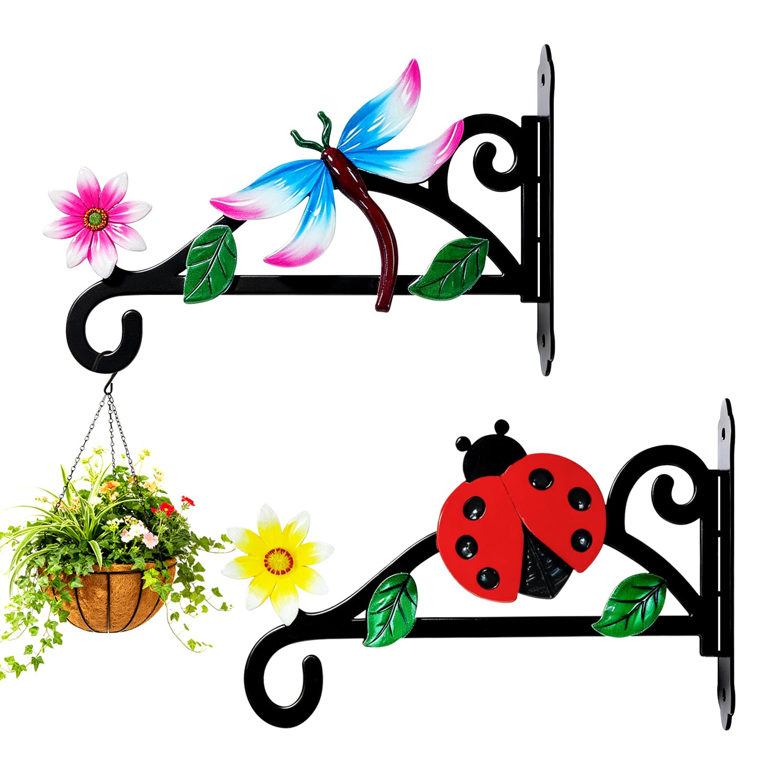 Wlicon 2 PCS Metal Plant Hangers for Outdoor Wall Mount Metal Plant Hanger for Flowers Wind Chimes Bird Feeder Lantern