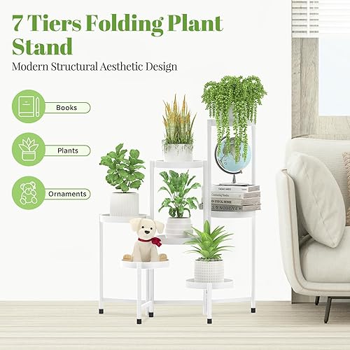 Miniatura 6 de FLMOUTN Soporte de esquina de 7 niveles para plantas para interiores y exteriores, estante alto de metal para múltiples plantas, soporte resistente