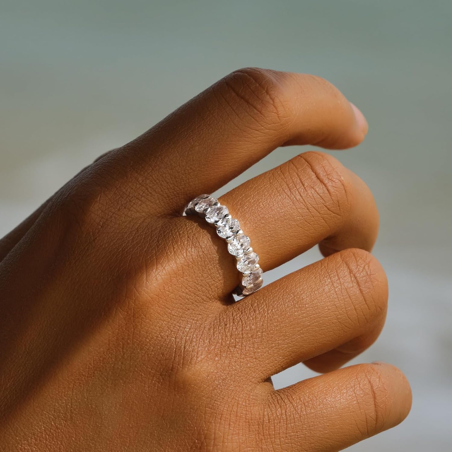 STORYJEWELLERY Sterling Silver Wedding Bands for Women, Eternity Band Rings for Women, Oval Ring, Stackable Rings, Cubic Zirconia Travel Ring, Gifts for Her - Image 2