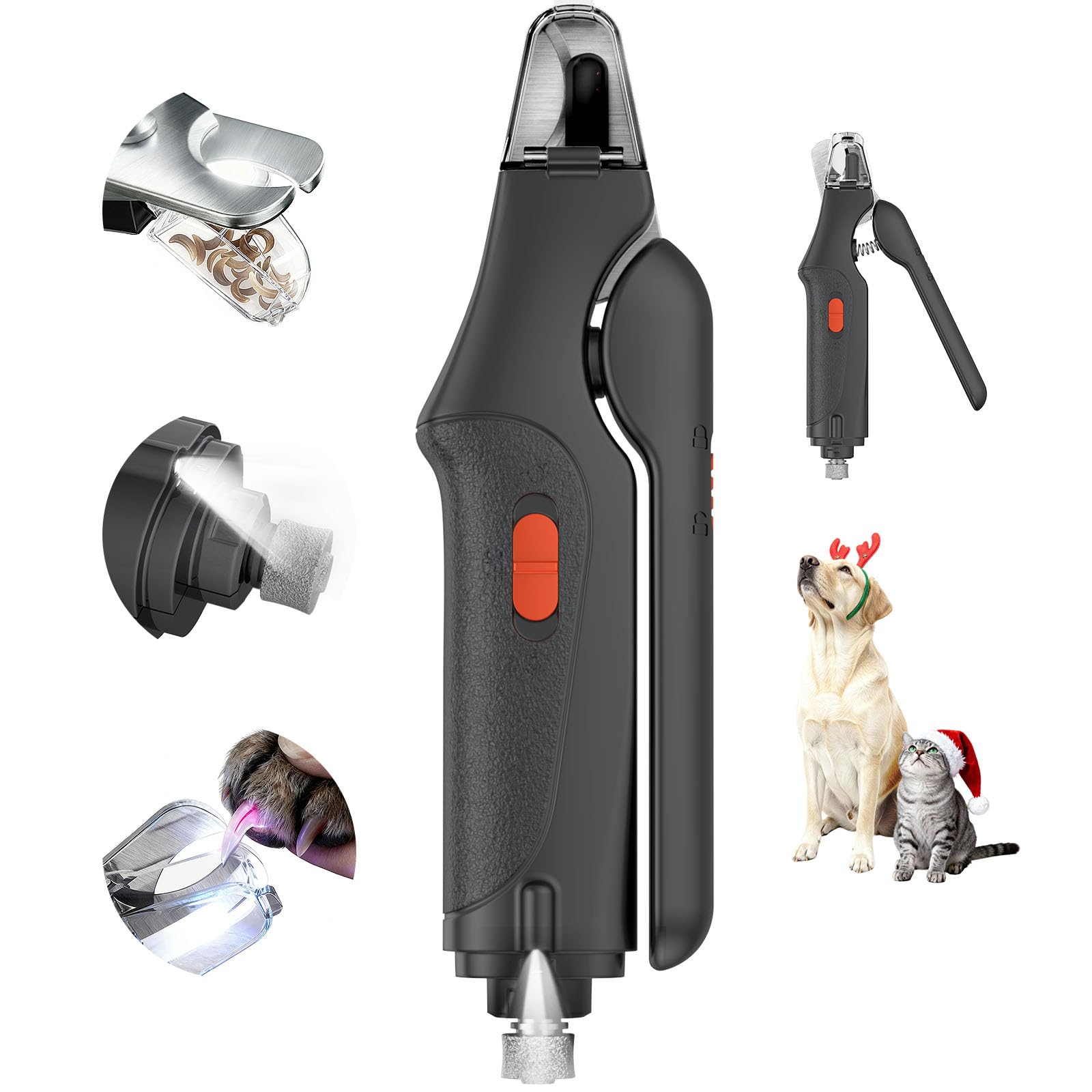 2-in-1 Cat Nail Clippers & Dog Nail Clippers Trimmers for Large Medium Small Dogs Cats Claw Trimmer Quick Sensor and Safety Guard USB Rechargeable with 2 LED Lights Dogs Nail Trimmer
