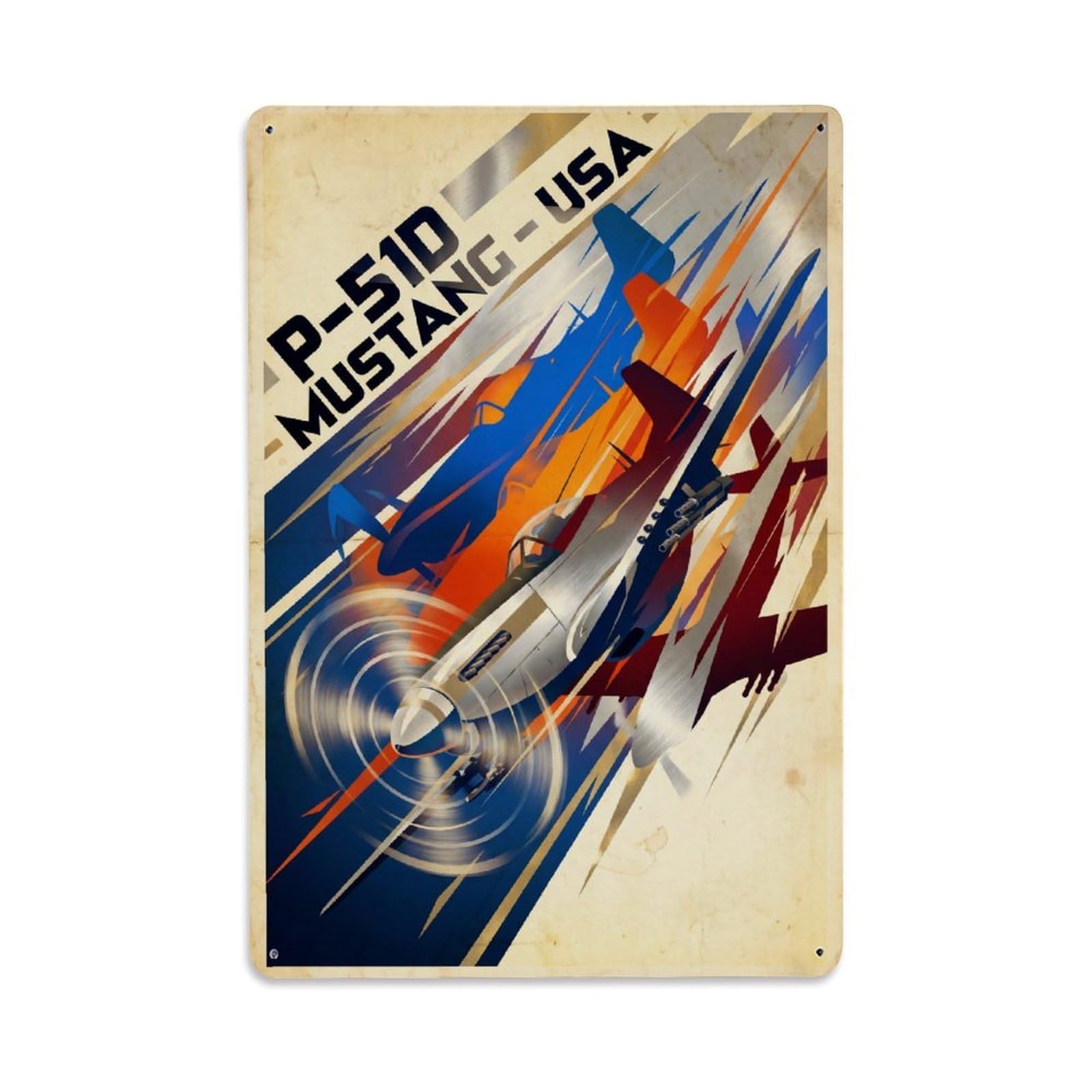 P-51D Mustang Military Aviation Futurist Speed Metal Tin Sign Plaque Wall Decor for Cafe, Man Cave, Club Bar, Office, Home Garden Round Metal Poster 8x12Inch