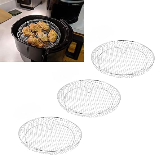 Miniatura 9 de Fdit 3 estantes para freidora de aire, estantes deshidratadores apilables de 3 capas, acero inoxidable de grado alimenticio, deshidratación,