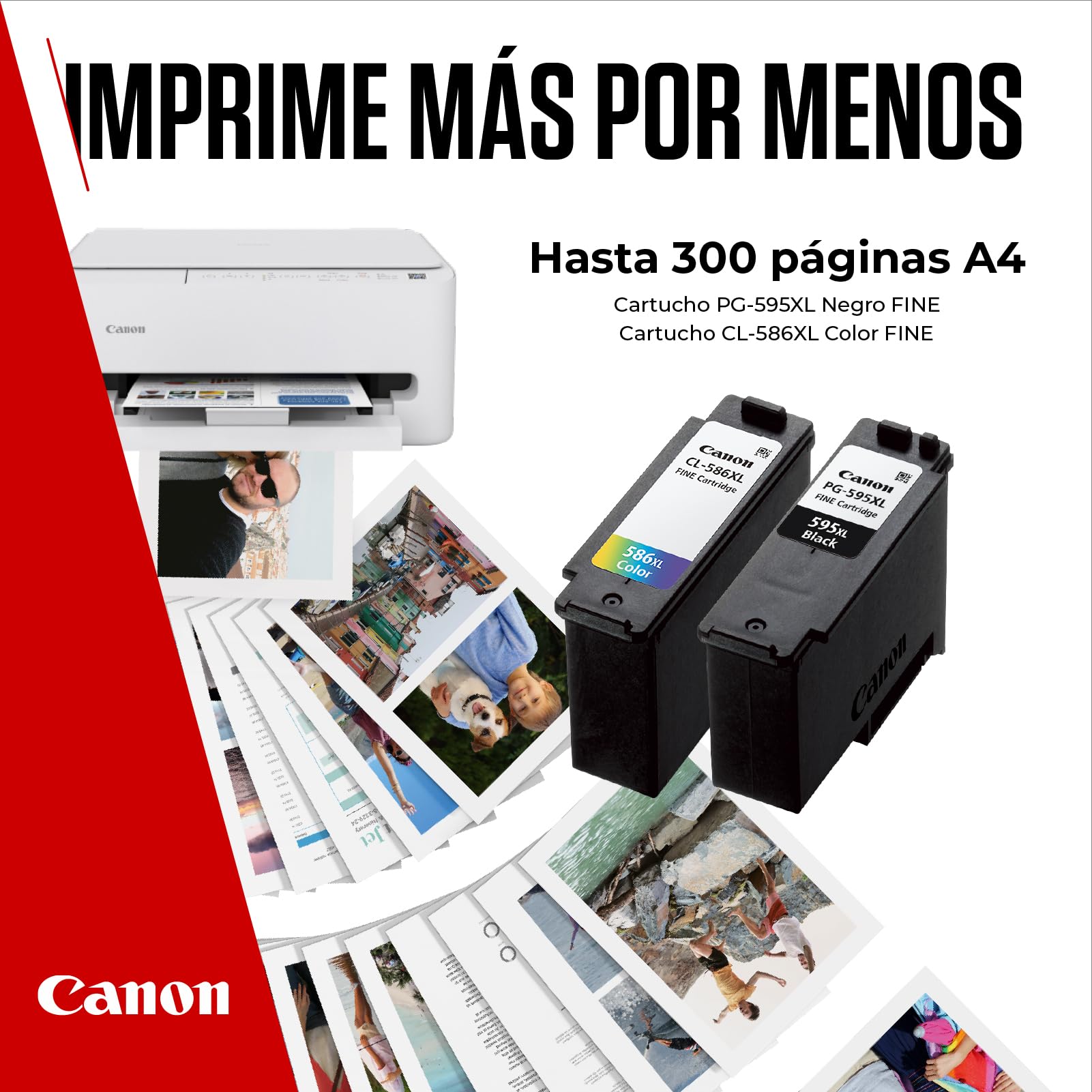 Canon PG-595 XL/CL-586 XL Cartuchos de Tinta Original, 1 Cartucho Negro y 1 Cartucho Color, Incluye Papel fotográfico 4x6 (50 x Hojas) GP-501