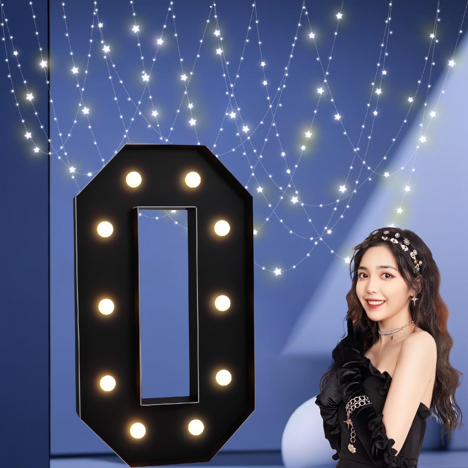 UEGFSIJRF 3FT Black Large LED Marquee Light up Letters, Giant Number Sign Big Mosaic Letters for Balloons Supplies Indoor/Outdoor Decorations(Letter O,2.3FT)