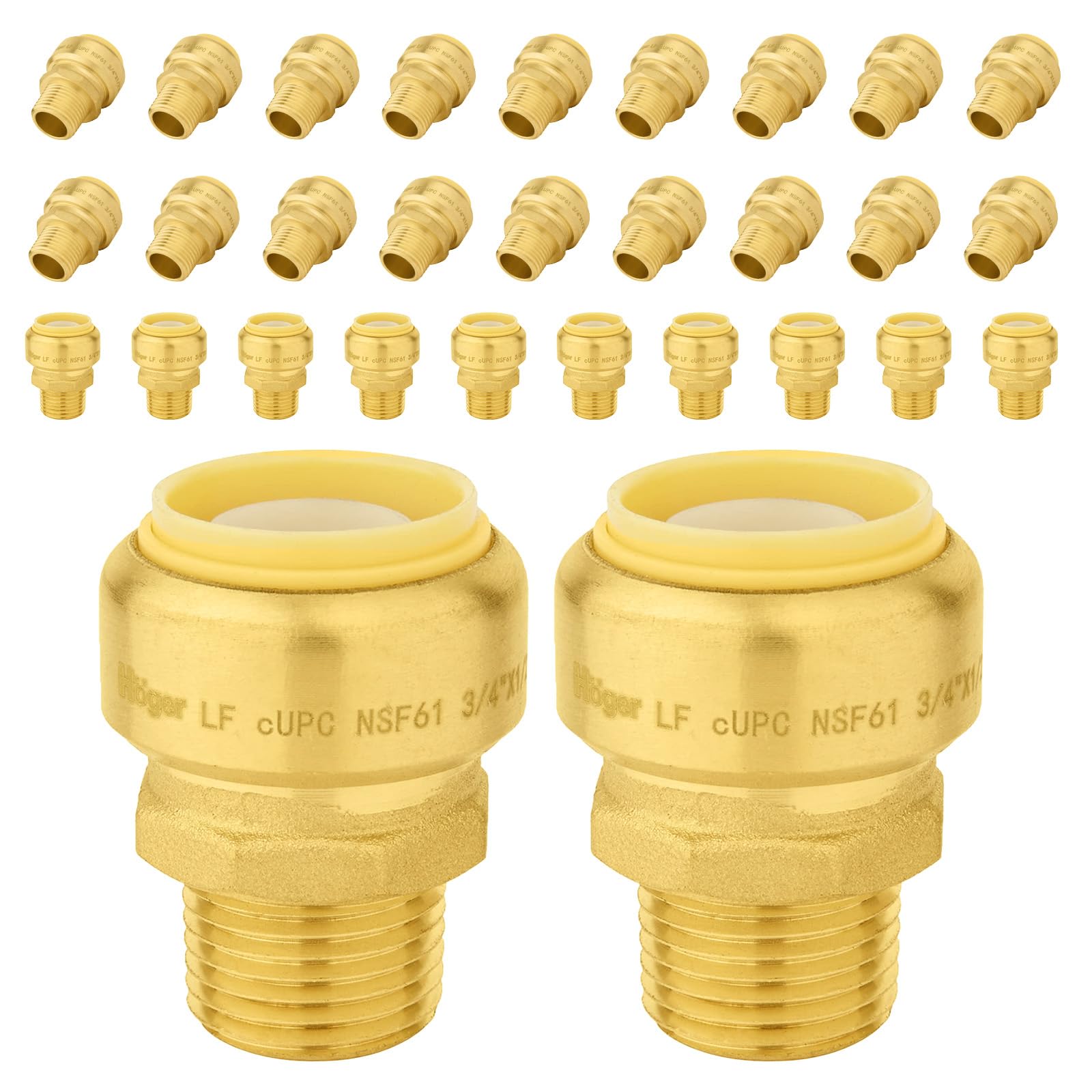30 piezas de acoplamientos de latón Foskan de 3/4" de conexión rápida x 1/2" con rosca macho, accesorios de ajuste a presión para conectar tuberías PEX, de cobre, C y PE-RT, con clip de desconexión