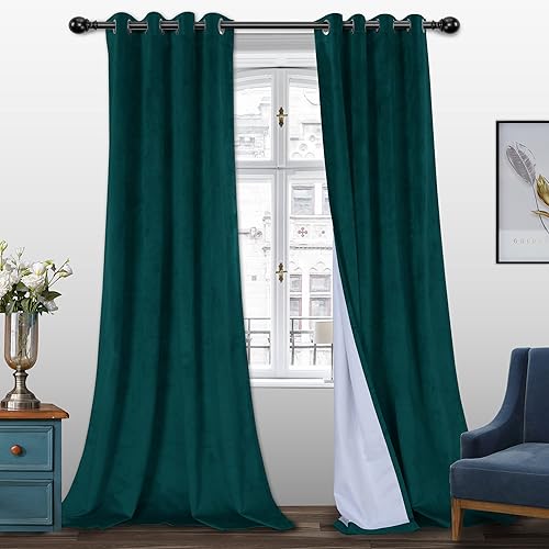 BONZER - Cortinas 100% opacas para dormitorio, terciopelo grueso de alta calidad, 84 pulgadas de largo con aislamiento térmico, ahorro de energía,