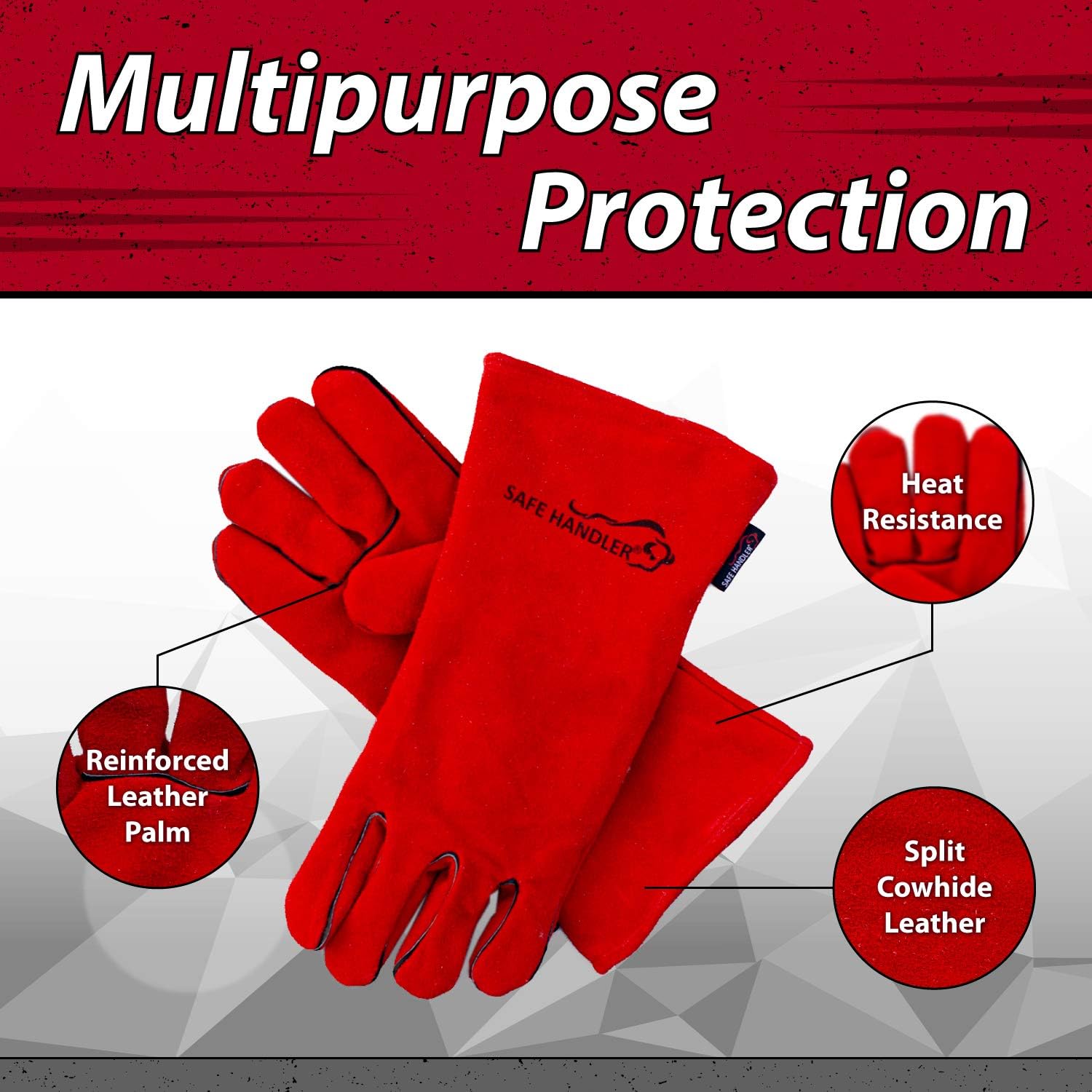 Featured Product SAFE HANDLER Deluxe 16 Welding Gloves with Reinforced Padding | Durable Protection, Heat Resistance, Leather Palm, Split Cowhide Leather, Full Inside Lining, 16 inch, 10 Pairs (20 gloves)