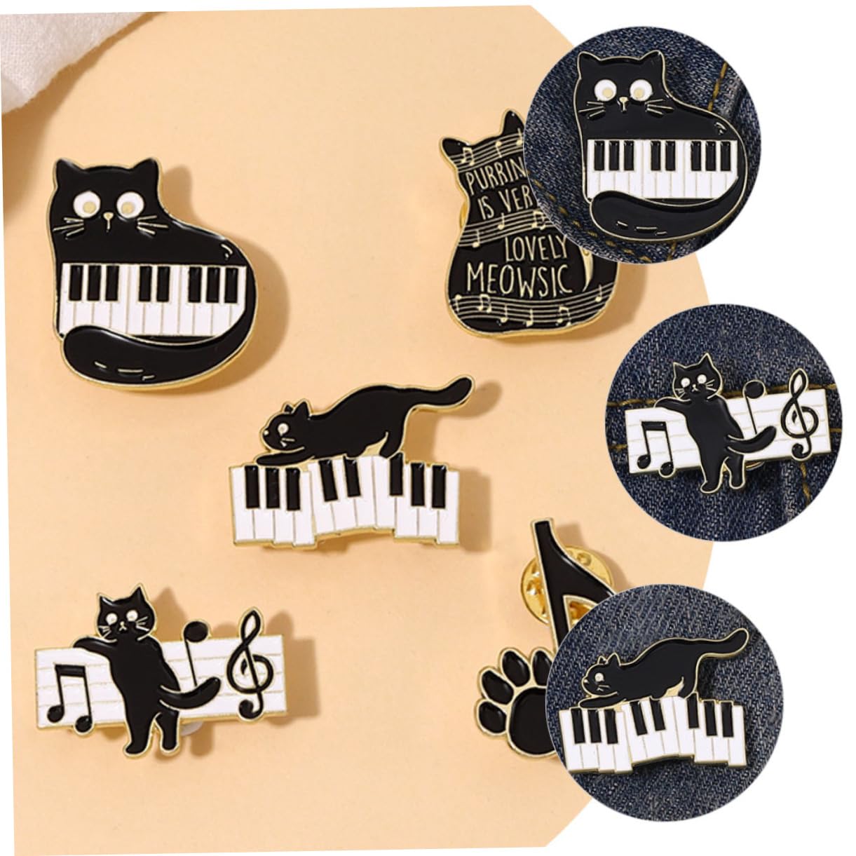 Ipetboom Spilla Corpetto Spille Distintive A Tema Carino Perni Spillo Musicale Spilla Per Abbigliamento Smalto Pin Per Gatto Spilla Decorativa Spilla Con Animali Lega Black