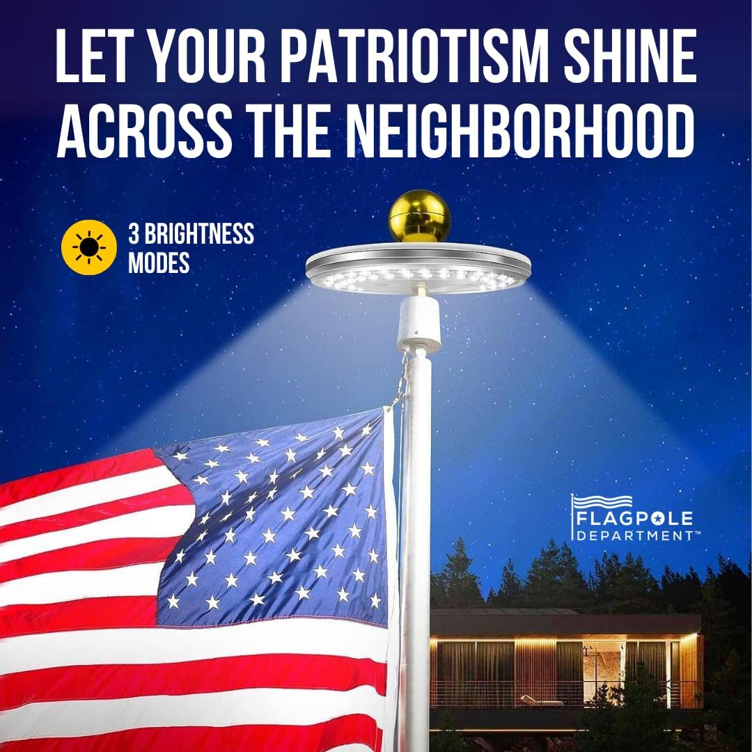 Ultra Bright Solar Powered Flag Pole Light | 100% Coverage with 48 LEDs | 14-Hour Dusk to Dawn | Waterproof | Obey The U.S. Flag Code | Auto ON/Off System | Easy to Install