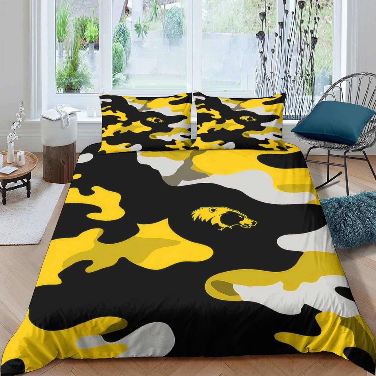 Unrxjzlvm Style-10 Yellow Camouflage Duvet Cover Set Microfiber Teen Bedding