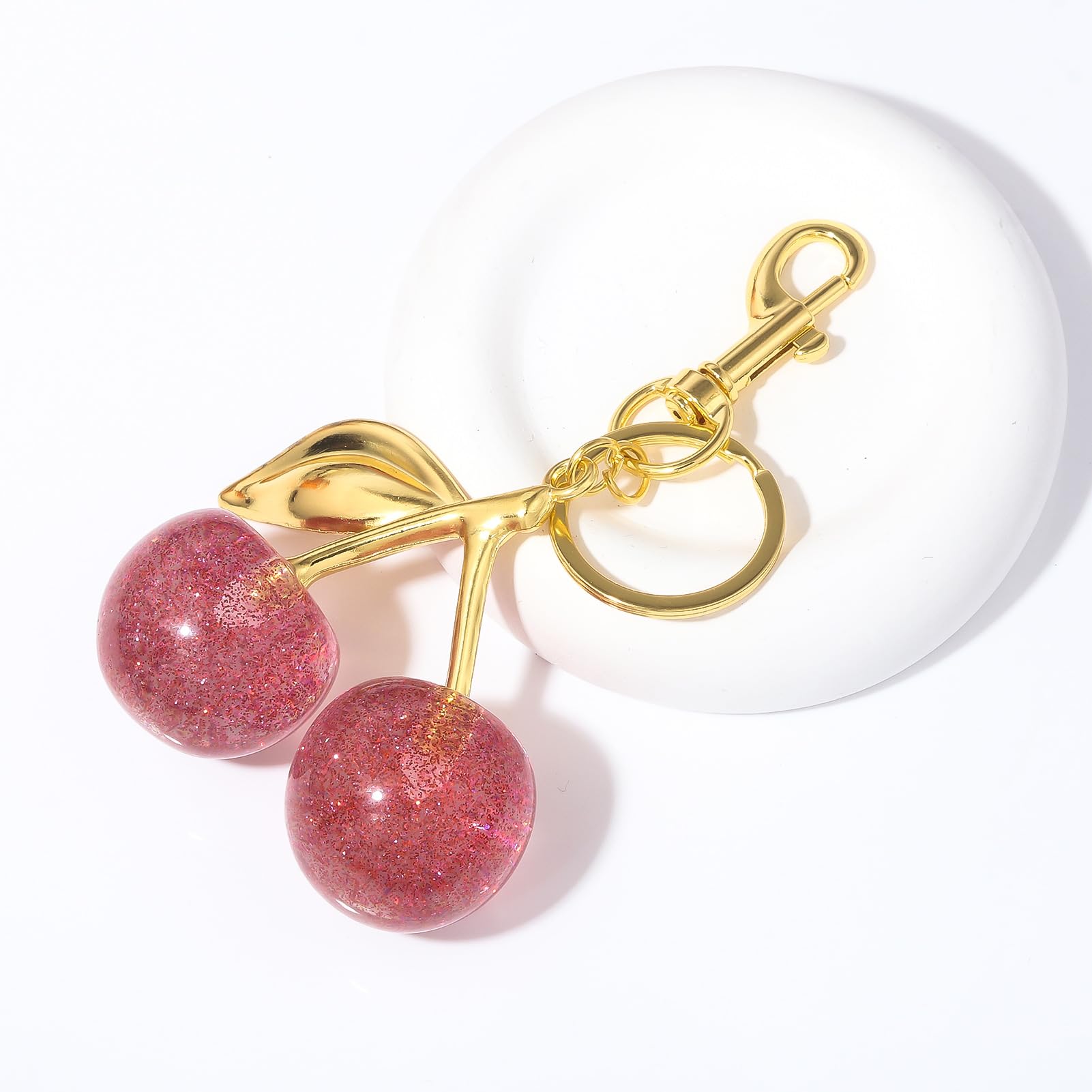 Llavero con dije de cerezo para mujer, bonito bolso de mano, accesorios con purpurina, cereza, regalos de lujo