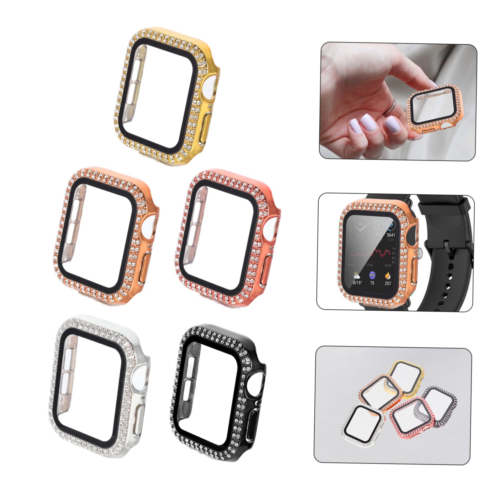 Mikikit 10 Pcs Smartwatch Protection Brillant Décoratif Strass Montre Film Exquis Trempé Couverture Protecteur pour Bling Écran Mm Compatible Pratique Diamant Cas avec Paillettes