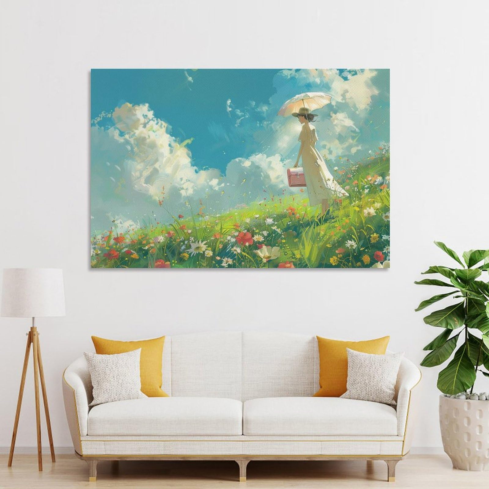 絵画 。壁掛け絵☆【きれいな白いスカートの女性が色とりどりの花を家に飾っている】 71vjv3QR5GL._AC_UL210_SR210,