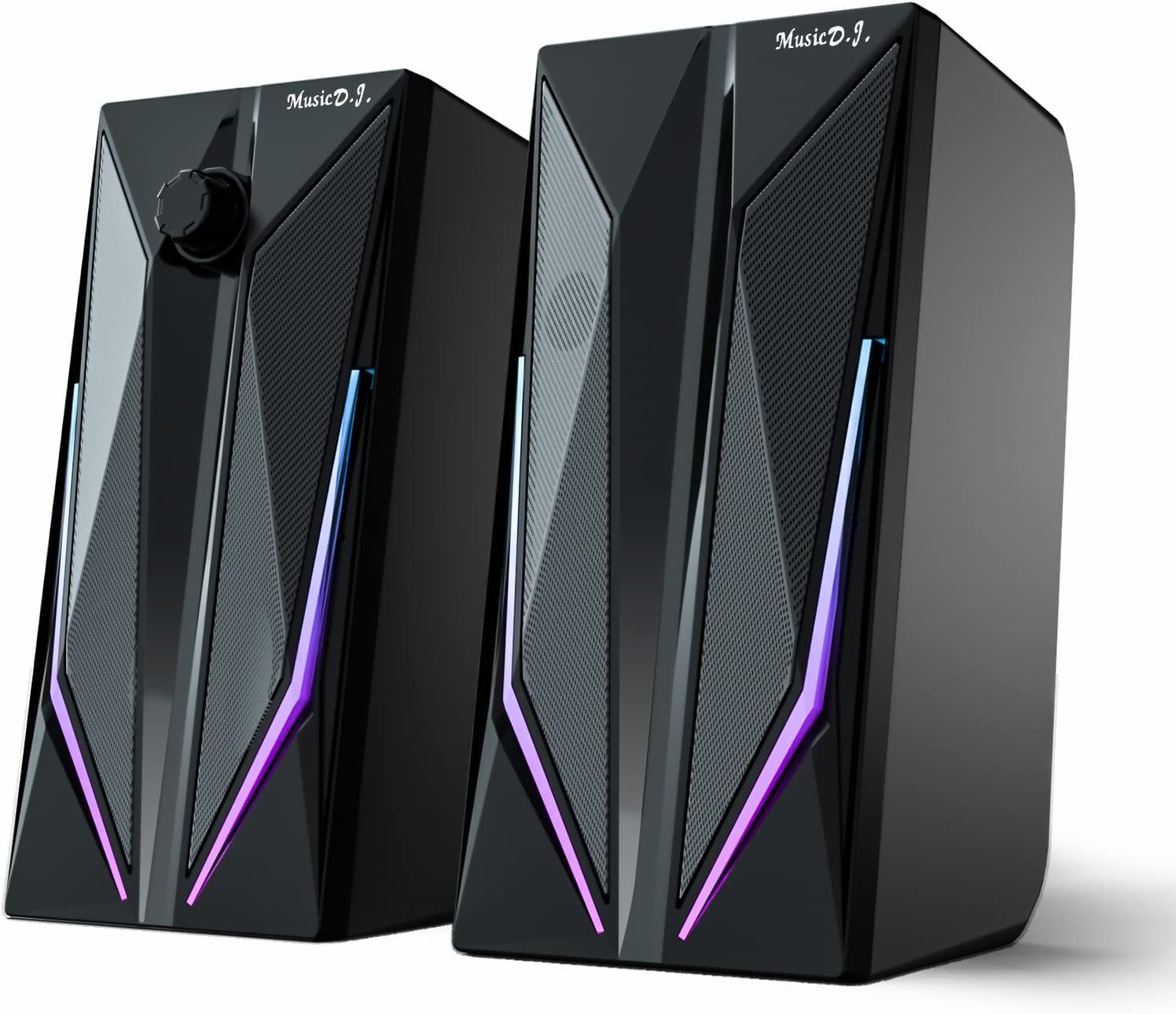 Zuo Xi Desktop Speakers, 2.0 Channel PC Computer HiFi Stereo Gaming Speaker with Colorful LED Light Modes, Enhanced Bass and Easy-Access Volume Control, USB Powered with 3.5mm AUX-in.