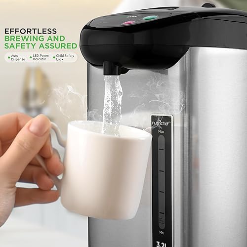 Miniatura 3 de NutriChef Olla de urna de agua caliente aislada de acero inoxidable dispensador automático y manual caldera automática cierre de seguridad de 338