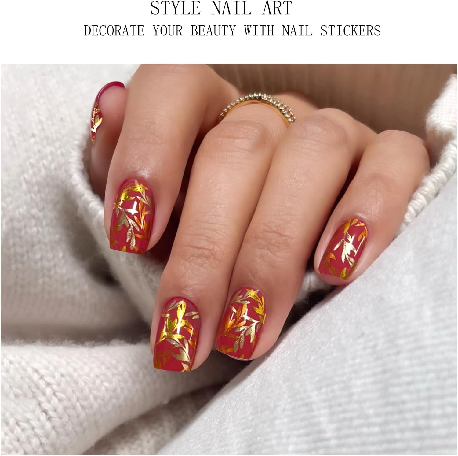 JMEOWIO Semi Cured Gel Strips Nail Art Sticker Wrap Leaves