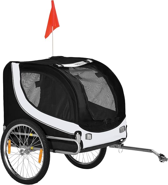 PawHut Steel Dog Bike Trailer Pet Cart Carrier for Bicycle Kit Water Resistant Travel White and Black