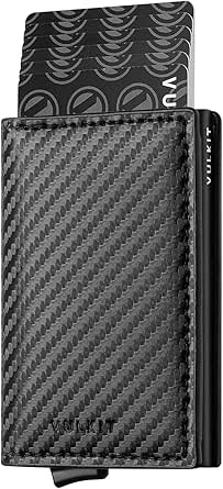 VULKIT Porte Carte Homme Cuir Porte Carte Bancaire Anti Piratage Porte-Cartes Pop Up Petit Portefeuille Homme RFID avec 3 Fentes for Cartes & Billets