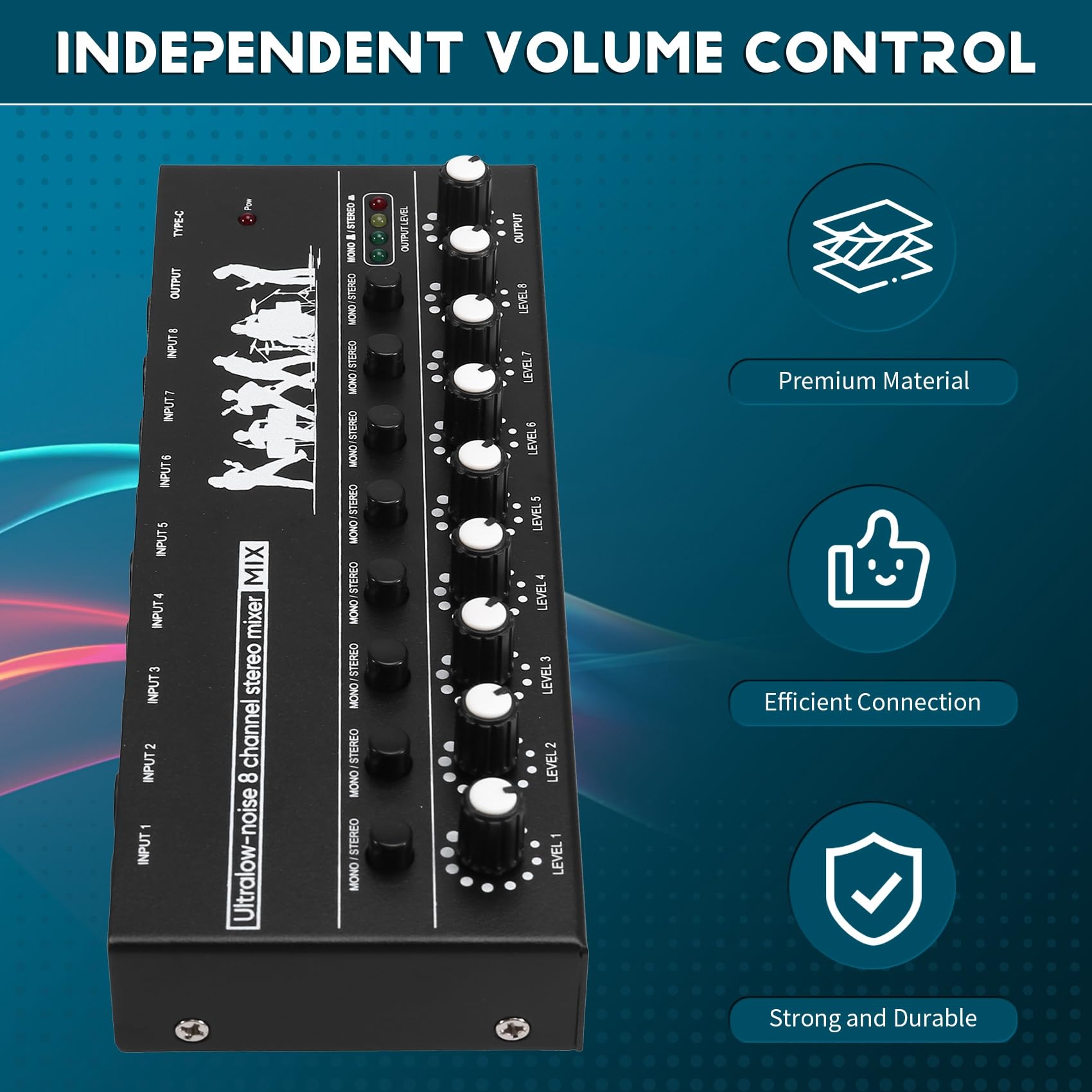Professioneller 8-Kanal-Stereo-Mixer Tragbarer Sound-Audiomixer mit Low-Noise-Funktion für die Aufnahme Von Instrumenten
