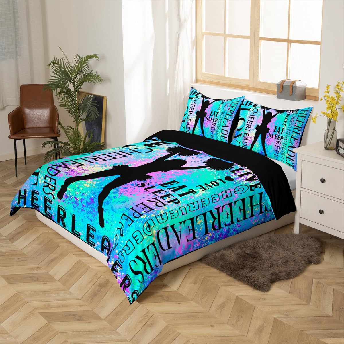 Cheer - Set di biancheria da letto super king size per bambini e bambine, con copripiumino blu, traspirante, morbido e leggero, in microfibra
