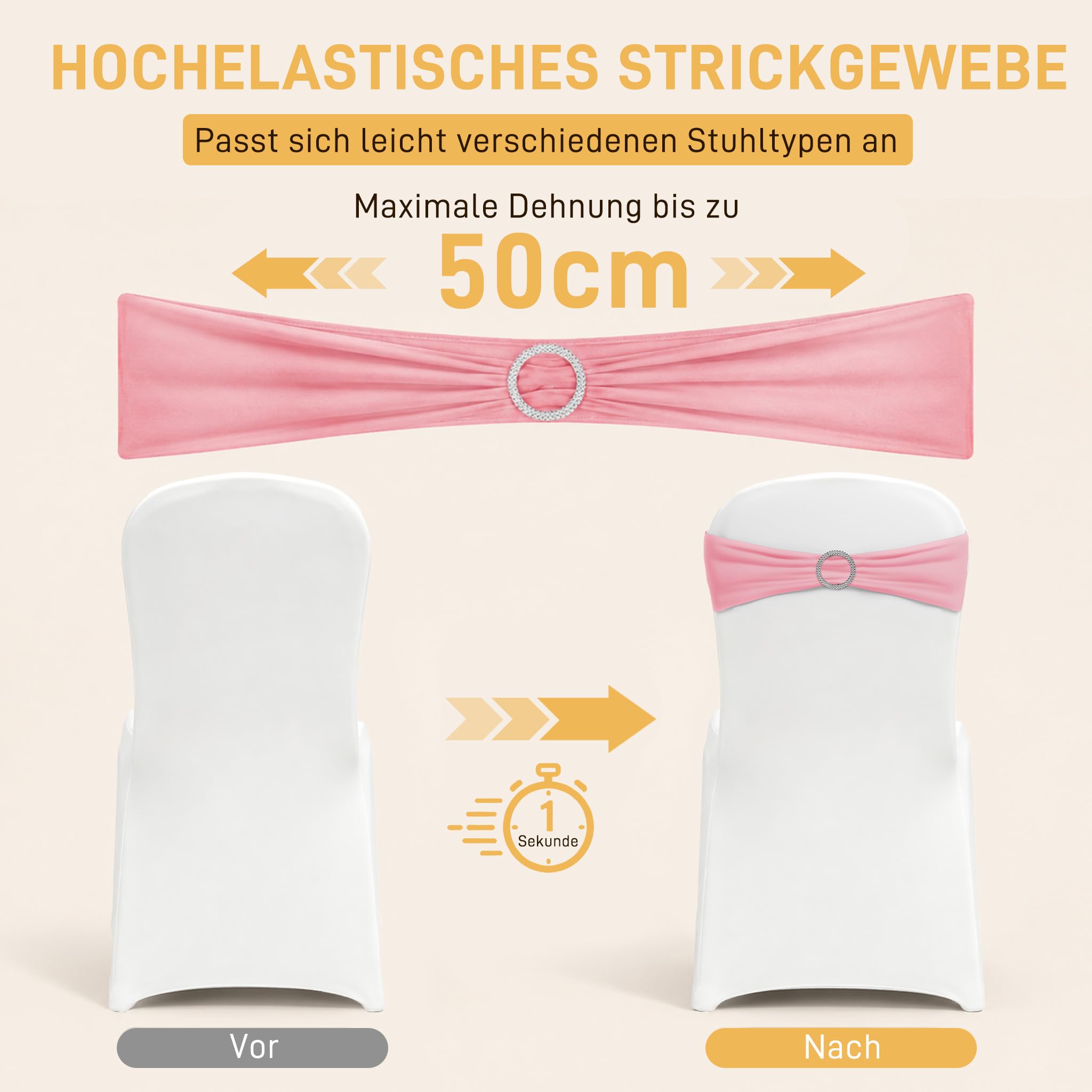NAIZY 30 Stück Stuhlschleifen Stretch-Elastik Stuhlhussen mit Diamant Schnalle Polyester Stuhl Deko Hochzeit für Bankette, Geburtstage (Rosa)