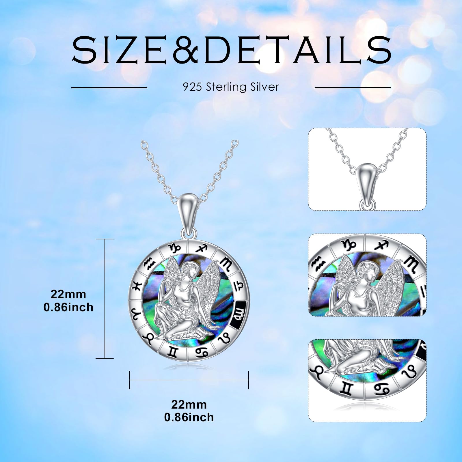 12 collane con segni zodiacali, Collana con ciondolo in conchiglia di abalone con oroscopo in argento sterling 925, Astrologia Costellazione Compleanno Gioielli Regali per Donne Ragazze