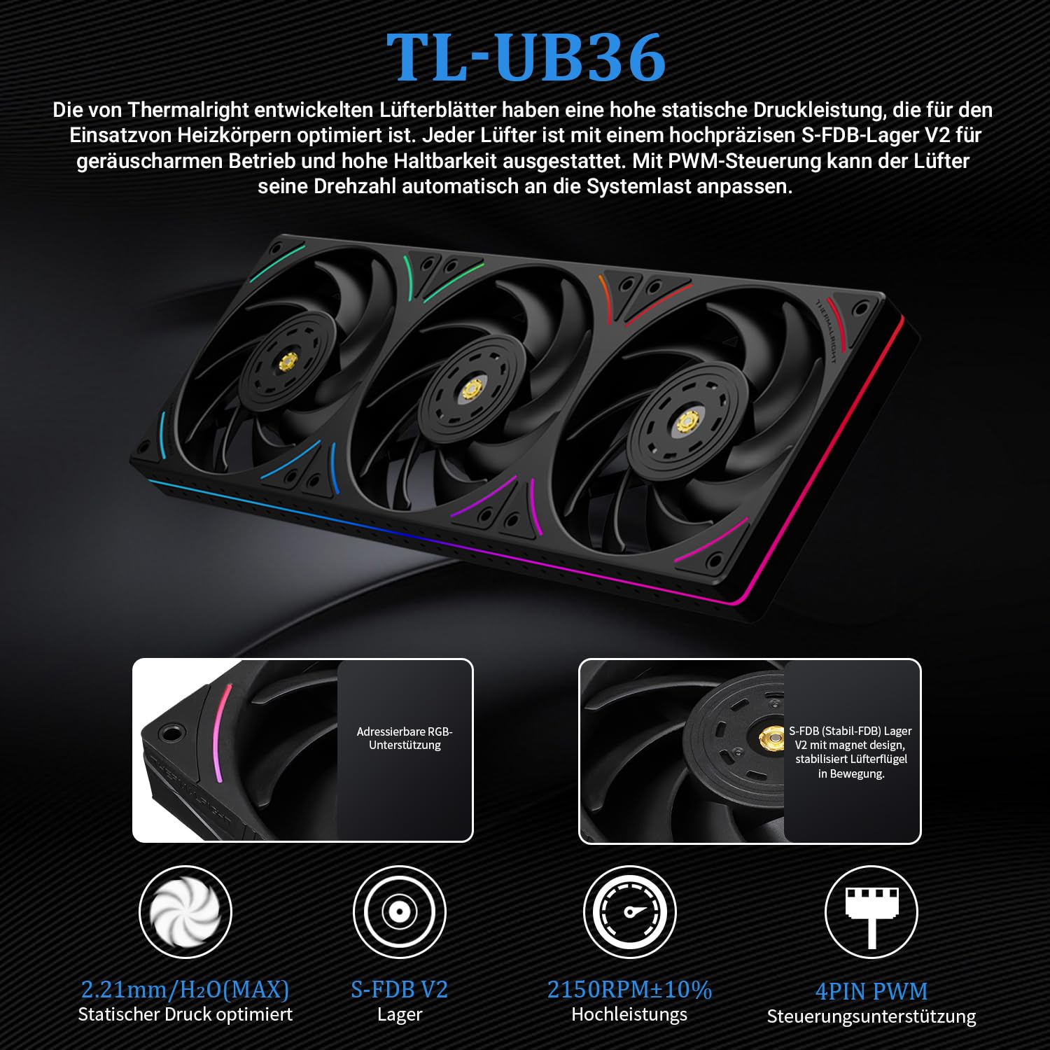 TR Peerless Vision 360 UB ARGB Black CPU, 3 ventole in linea, schermo LCD IPS con risoluzione 480 x 480, per Intel LGA1851/1700, AM4/AM5, display da 3,95 pollici