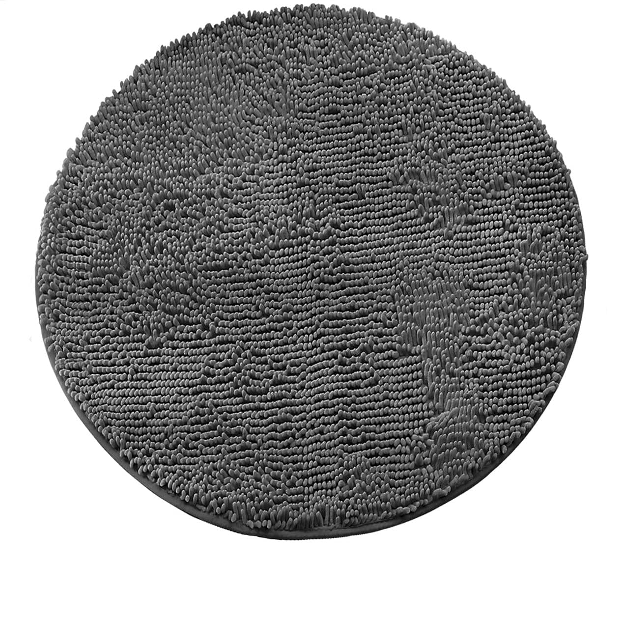 Tapis rond en peluche gris foncé 100 cm antidérapant et lavable