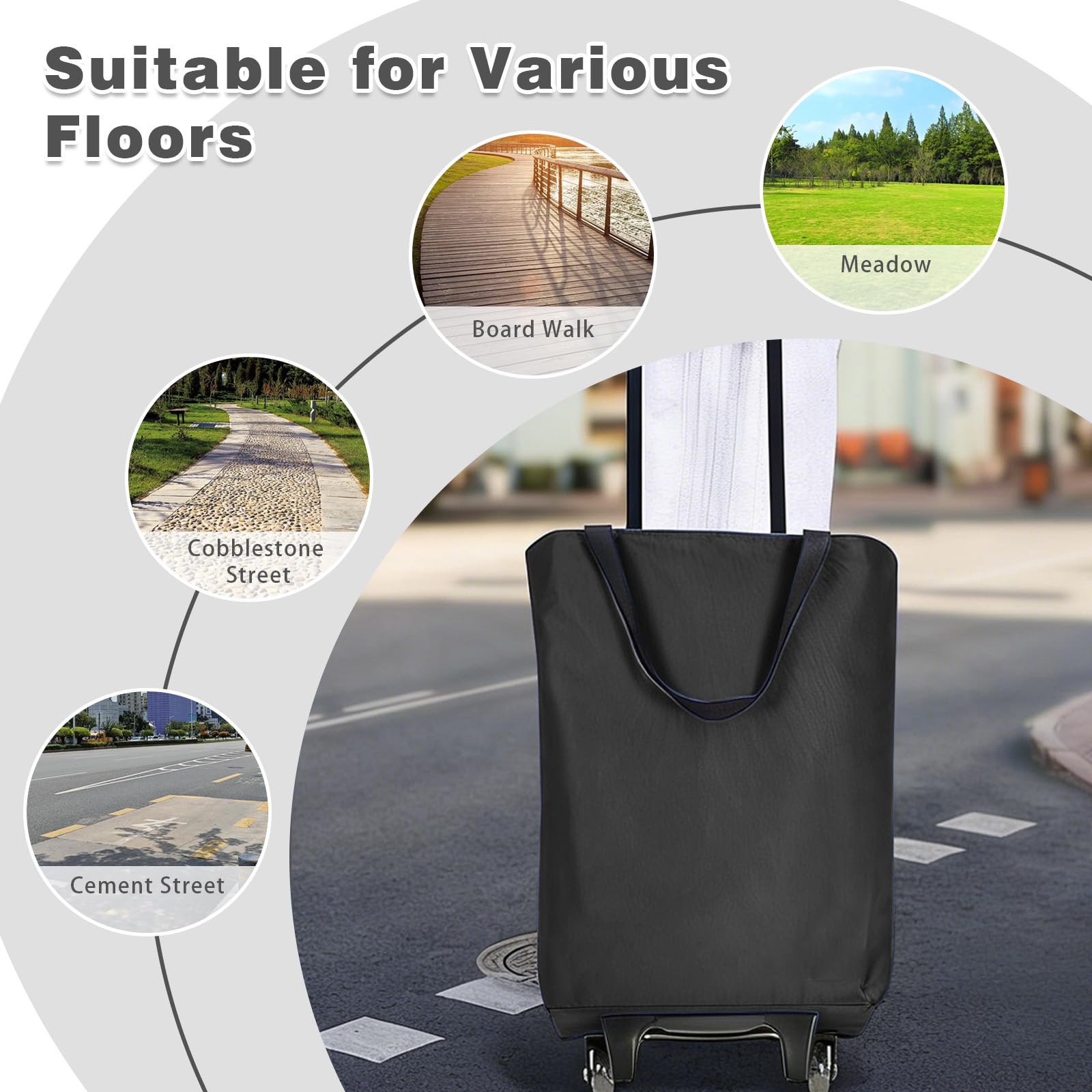 Carrello per la spesa pieghevole da 30 l, 2 in 1, grande borsa per la spesa, con 2 ruote, leggero, pieghevole, per campeggio e viaggi