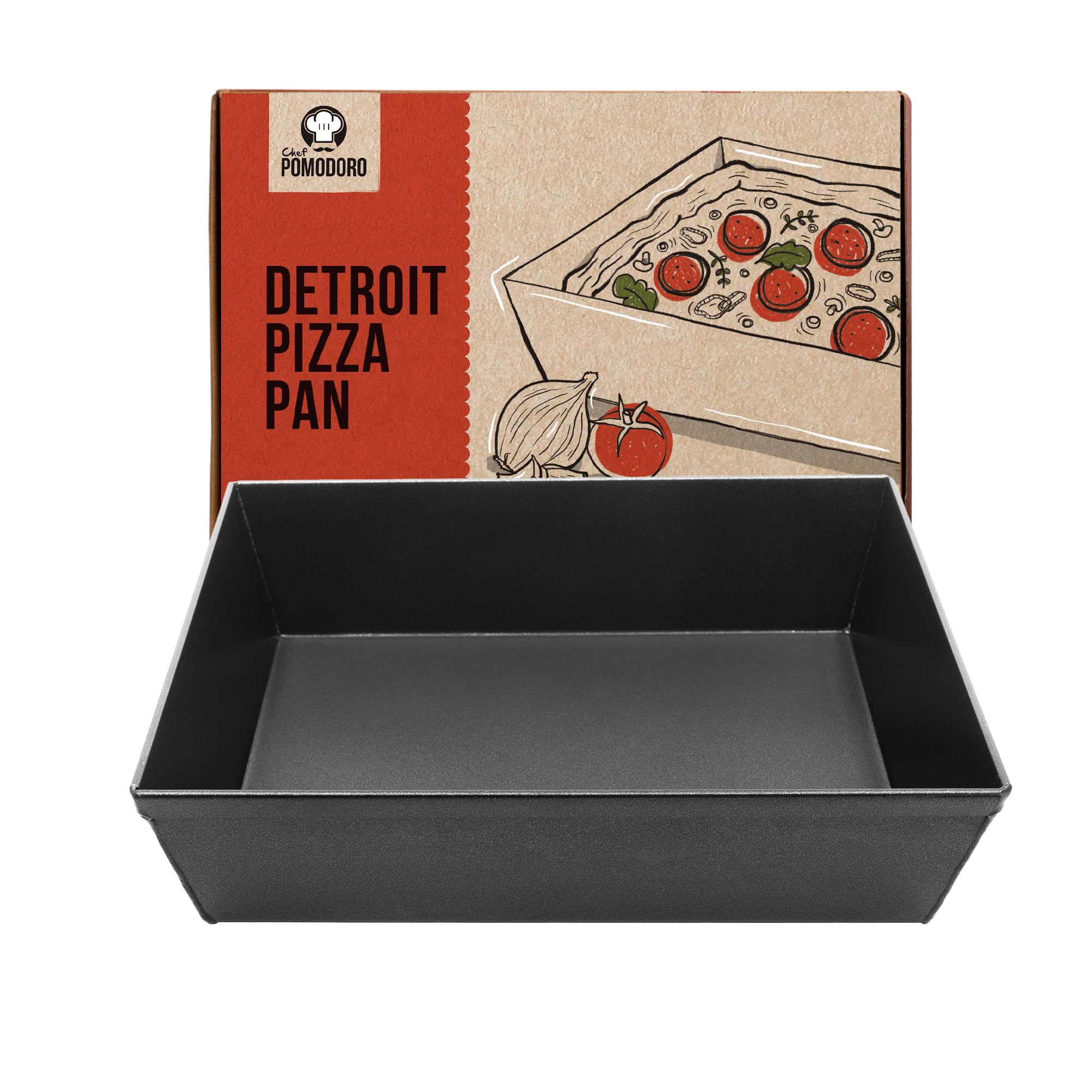 Chef Pomodoro Teglia Forno Rettangolare, Teglia da Forno per Pizza Alta, Focacce e Torte in Alluminio Antiaderente Anodizzato, Lasagnera Con Strato Oleoso Antiaderente (25 X 20 cm)