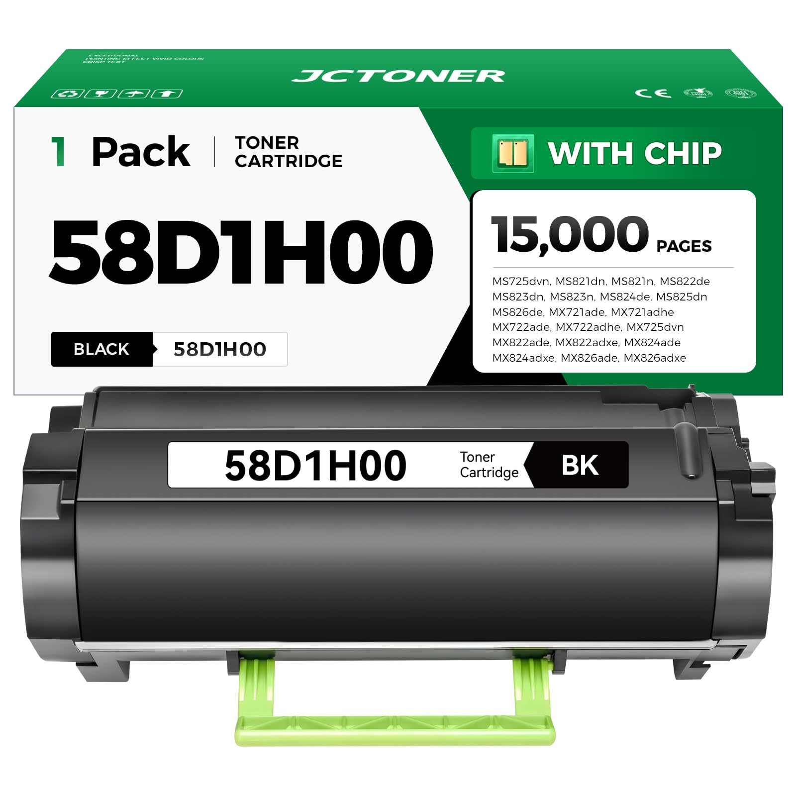 58D1H00 Black High Yield Toner Cartridge with Chip Replacement for Lexmark MS725 MS821 MS822 MS823 MS824 MS825 MS826 MX721 MX722 MX725 MX822 MX824