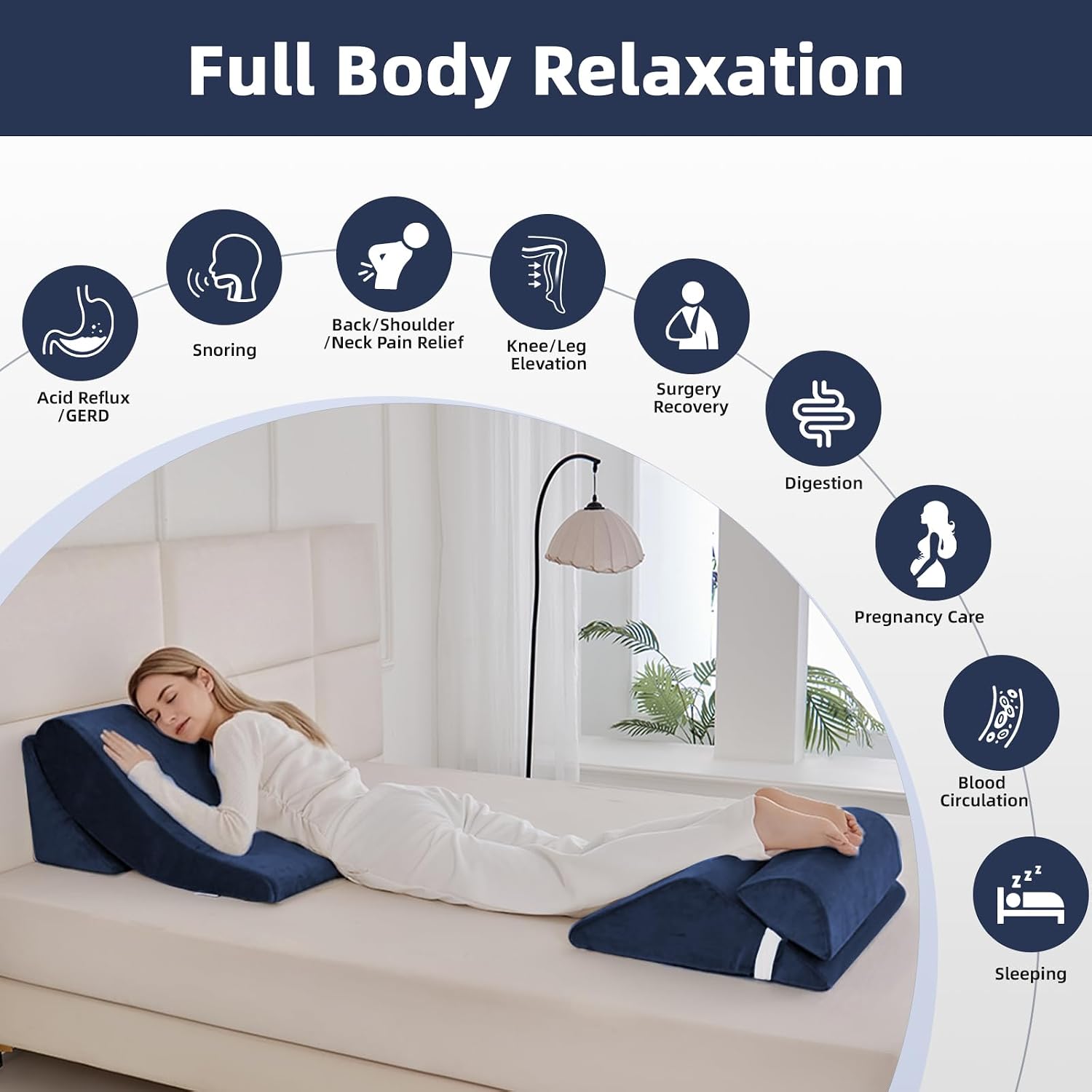Wedge Pillow Set for After Surgery,Navy,5PCS-23.2"