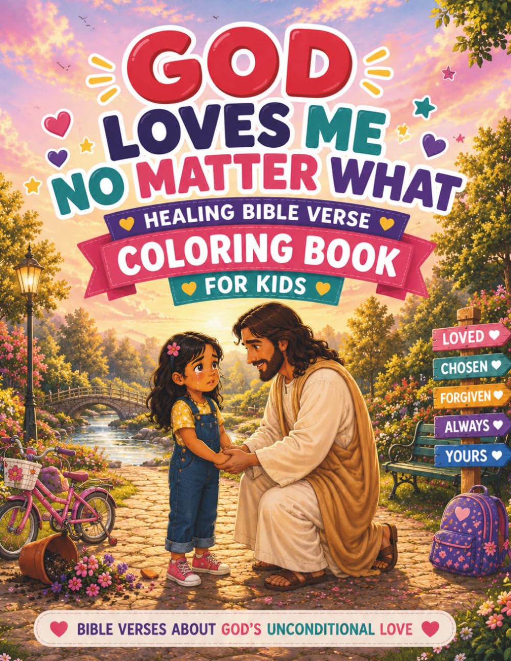 GOD LOVES ME NO MATTER WHAT: A Christian Bible Verse Coloring Book for Kids About Forgiveness, Mistakes, Self-Worth, and God’s Unconditional Love