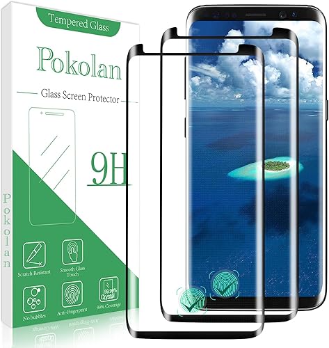 Pokolan [2-Pack Screen Protector for Samsung Galaxy S8 Plus, 3D Curved Full Coverage, 9H Hardness, Bubble Free, Easy to Install, Case Friendly Negro