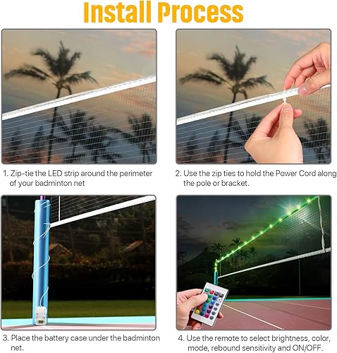 Miniatura 5 de Luz LED de red de bádminton, luz LED de borde de control remoto de 17 pies, 16 cambios de color por ti mismo, impermeable, una buena adición para