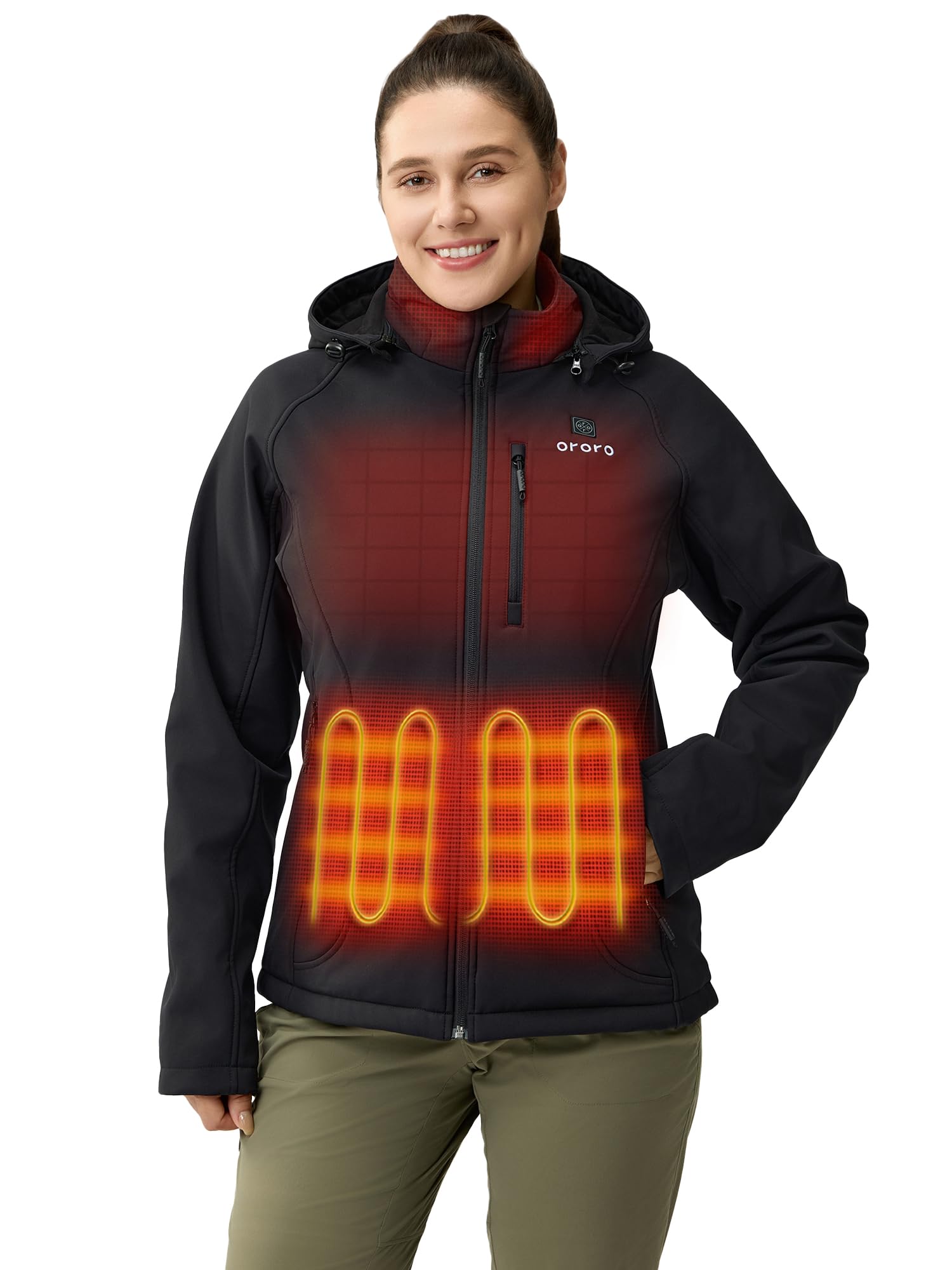 ORORO Women's Heated Jacket with Heated Collar, 4 Heat Zones Heated Coat with USB C Battery (Black,L)
