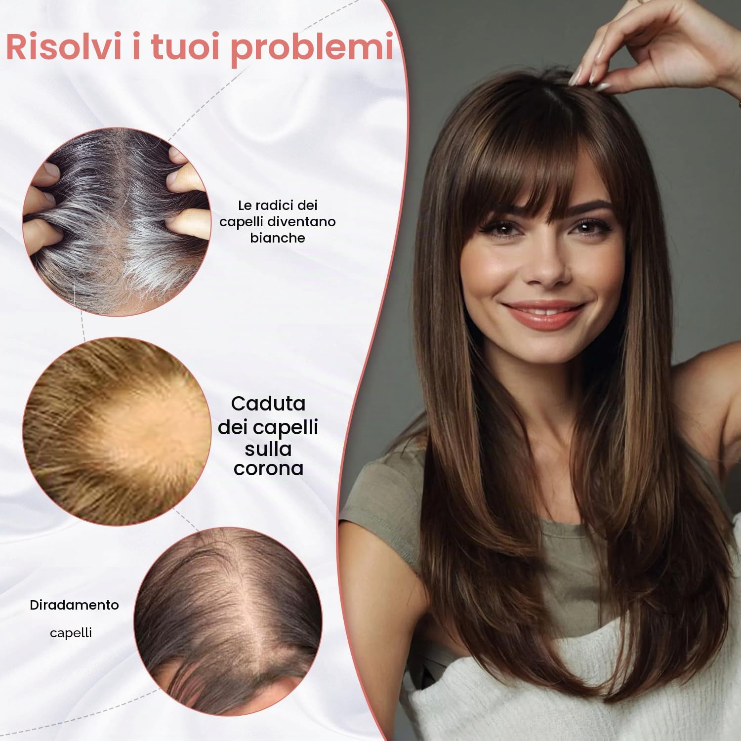 Parrucche Capelli Umani Donna Frangia Intrecciate Mano Base Svizzera Biondo Miele Radice Marrone Scuro